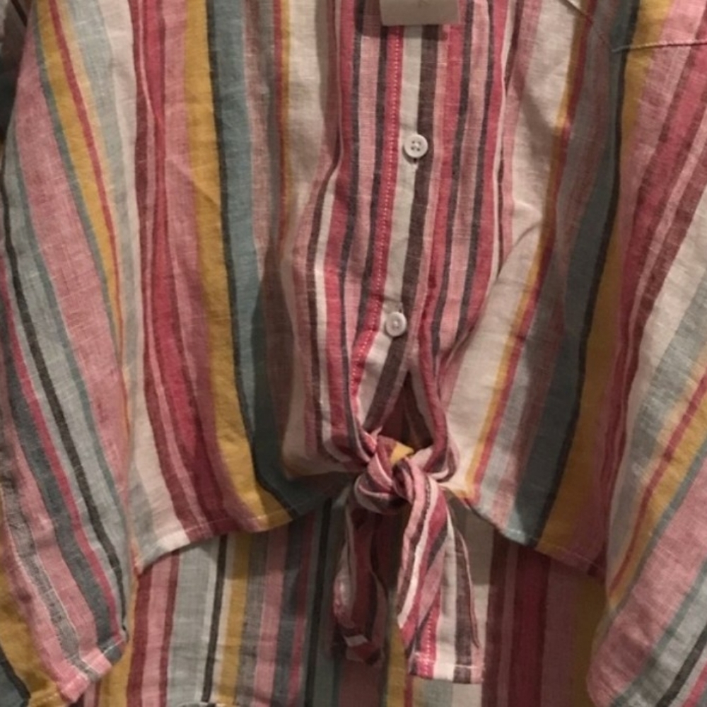 BEACH LUNCH LINEN BLEND TIE TOP L - Picture 2 of 4